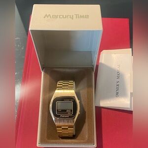 Mercury vintage digital wristwatch for men, probably from the 1970s or 1980s.